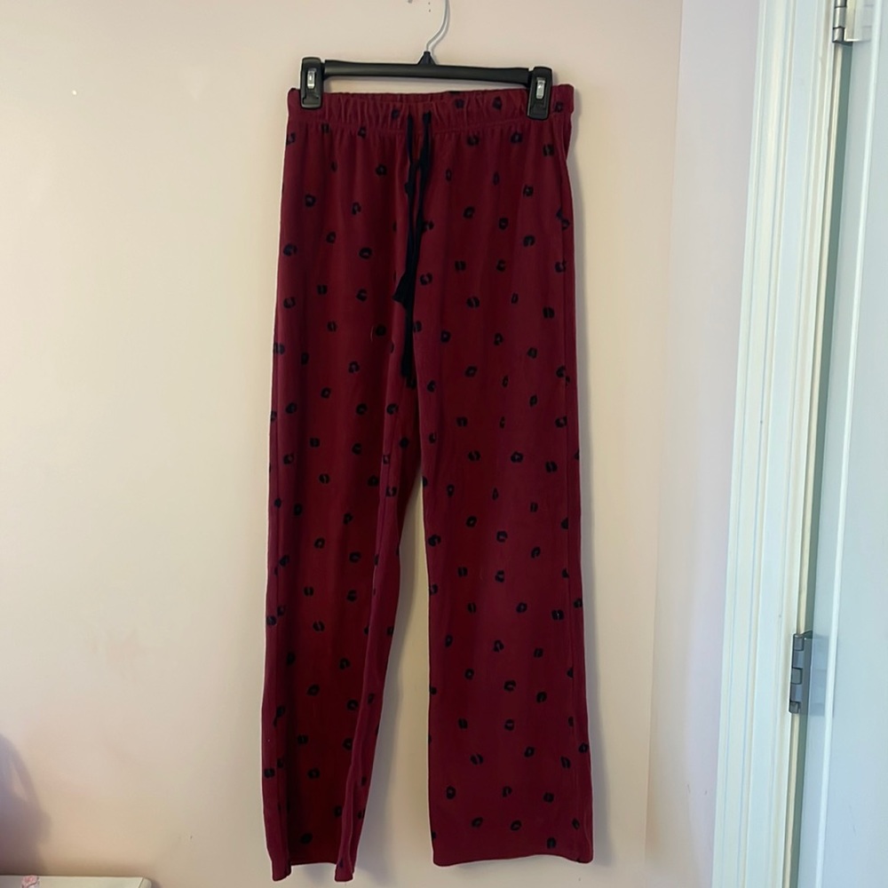 maroon pj pants with black leopard print